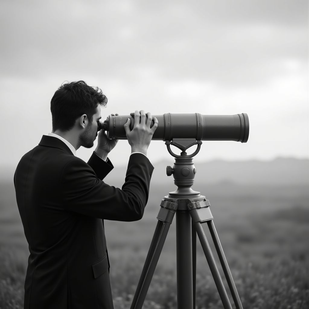 Una persona mirando el horizonte a través de un telescopio