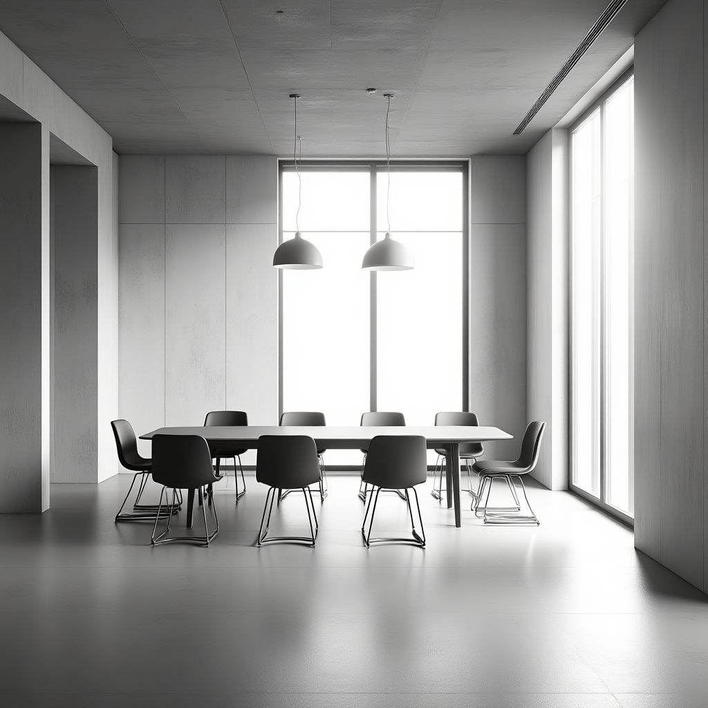 Sala de reuniones minimalista con luz natural