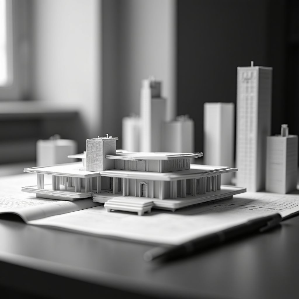 Maquetas arquitectónicas sobre un escritorio de trabajo